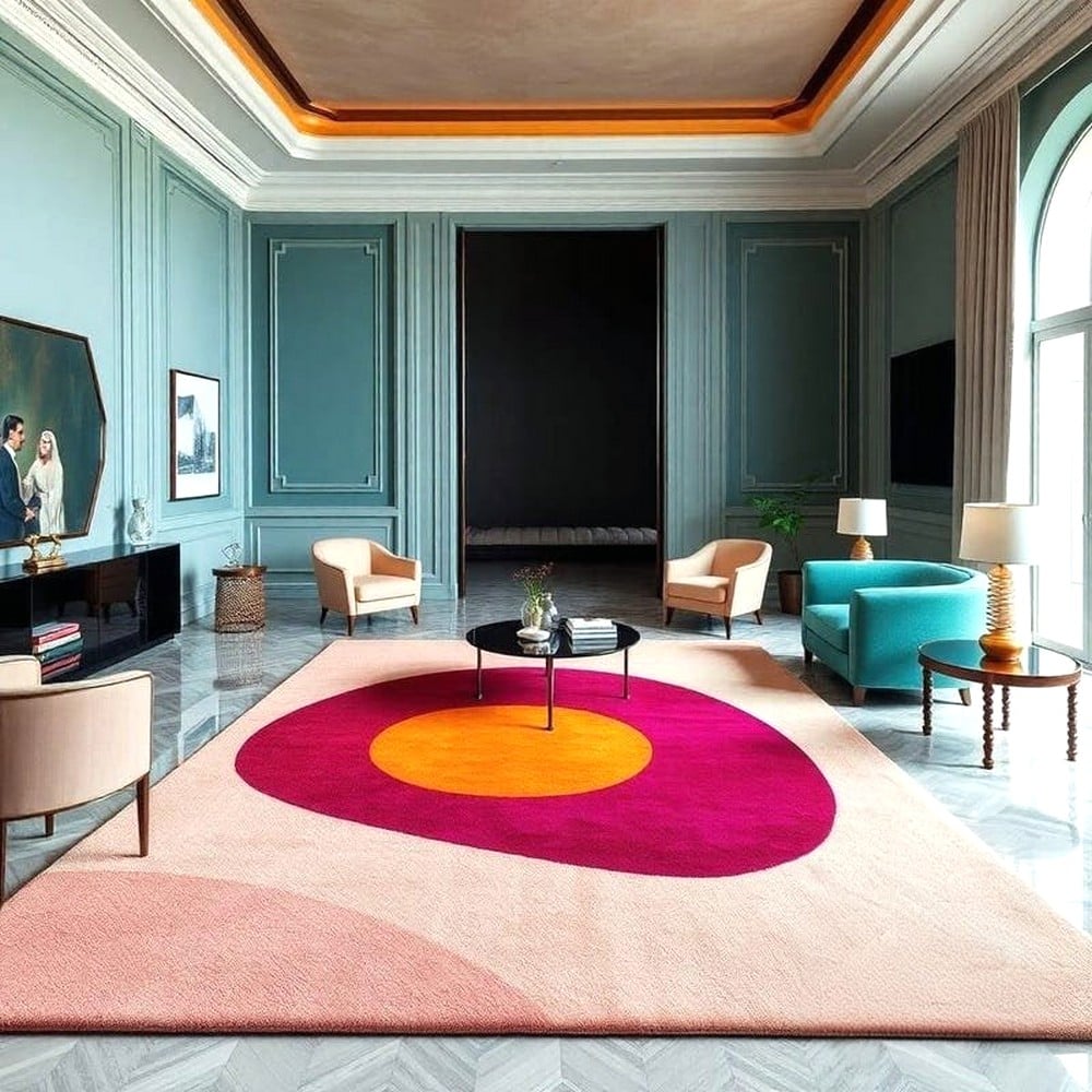 Handcrafted Pink Circle Abstract Living Room Rug